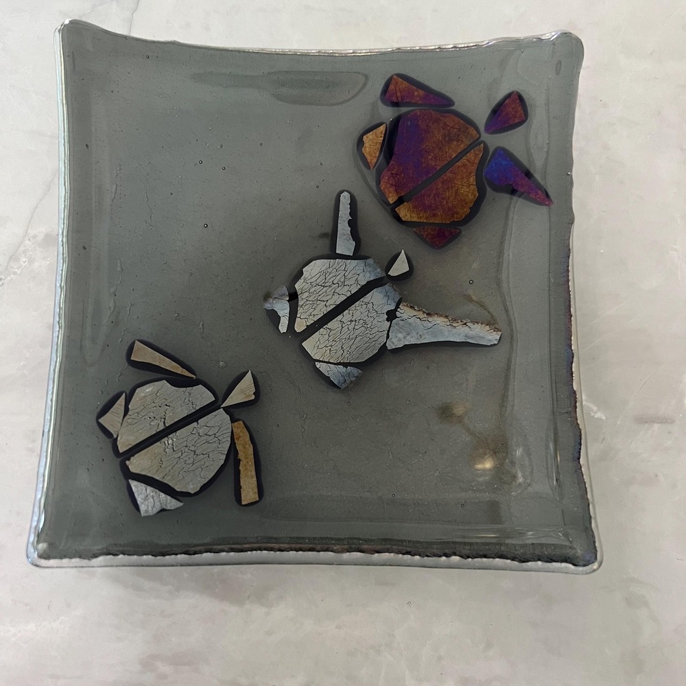 Turtle iridescent fused glass‎ trinket dish